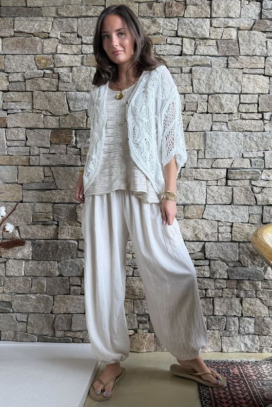 Benito Crochet Cotton Alba Cardigan White